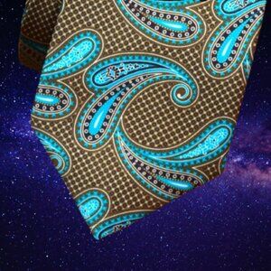 $550 BRIONI Brown Cyan Blue White Paisley Geometric Luxury Silk Neck Tie Italy